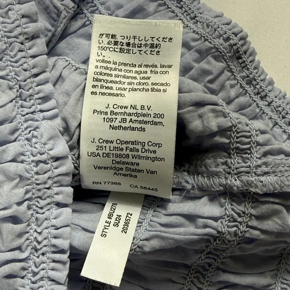 J.CREW Smocked Button Top Blouse Womens Size L blue Preppy Old Money - Picture 9 of 10